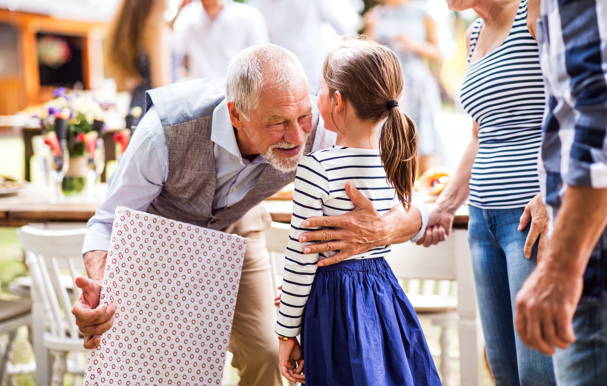 Family celebration or a garden party outside in the backyard.